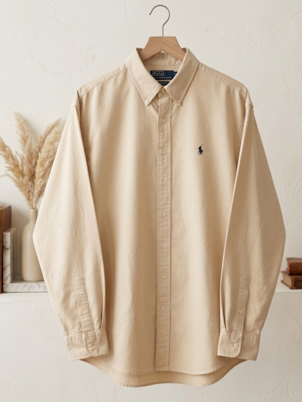 Polo Ralph Lauren XXL Beige Oxford Shirt Made In Canada 90s Vintage - Picture 1 of 12